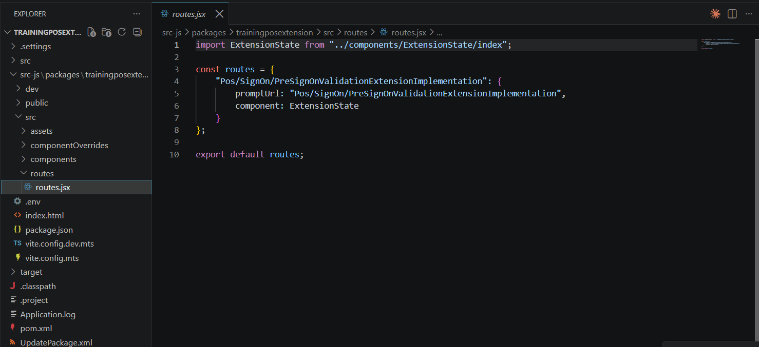 routes.jsx with a prompt URL registered