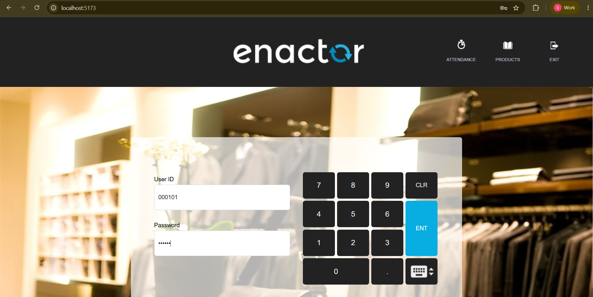 POS sign-on screen in the SPA