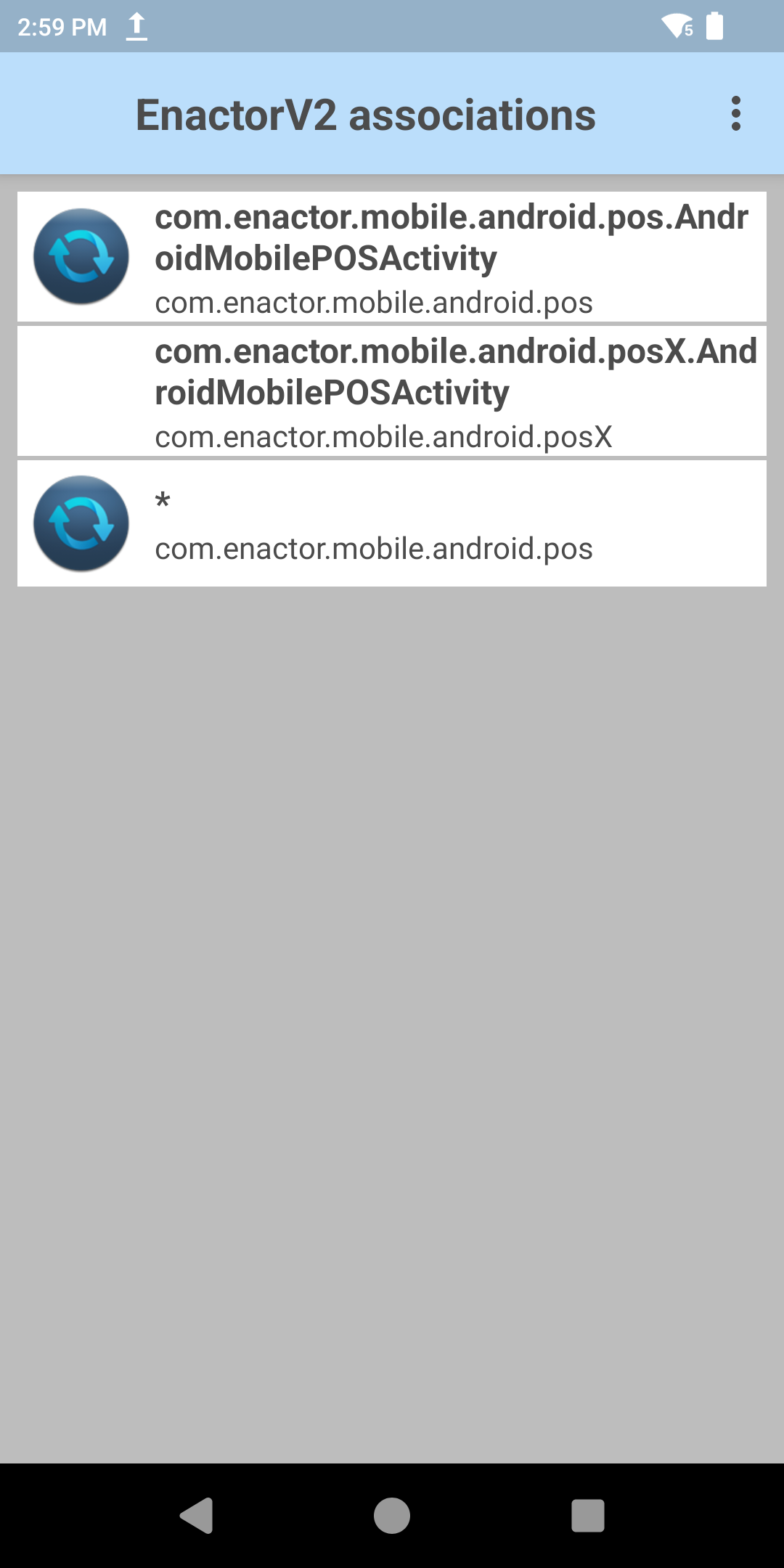 Associated apps list showing the Enactor POS application added