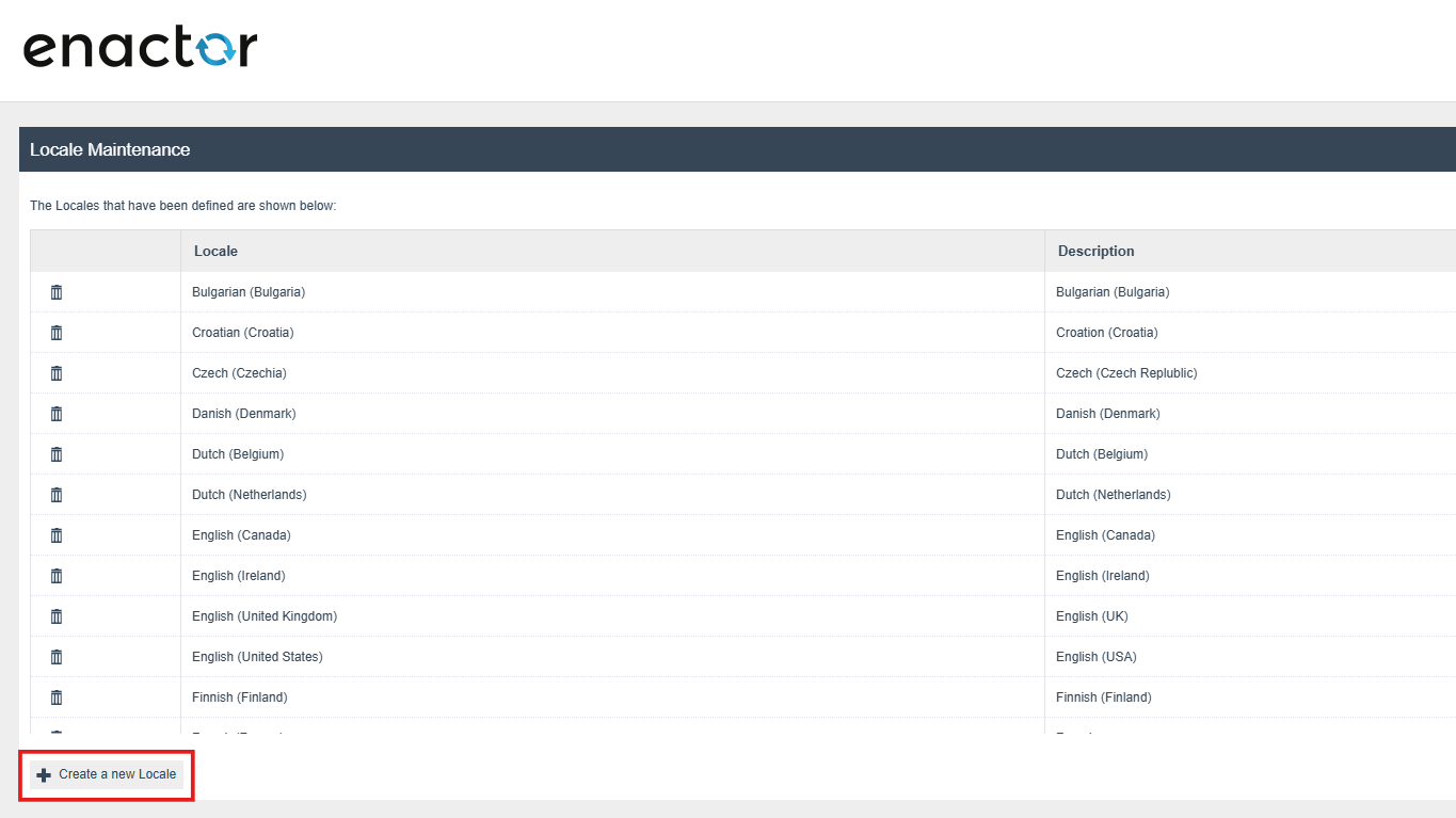 Create a Locale button