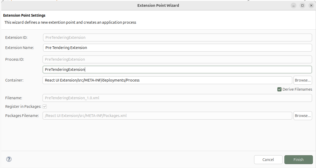 Extension Point Settings window