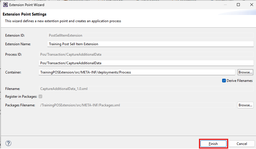 Extension Point Settings Finish