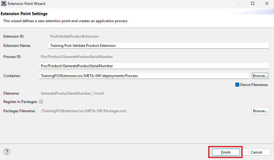 Extension Point Settings Finish