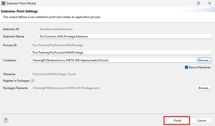Extension Point Settings Finish