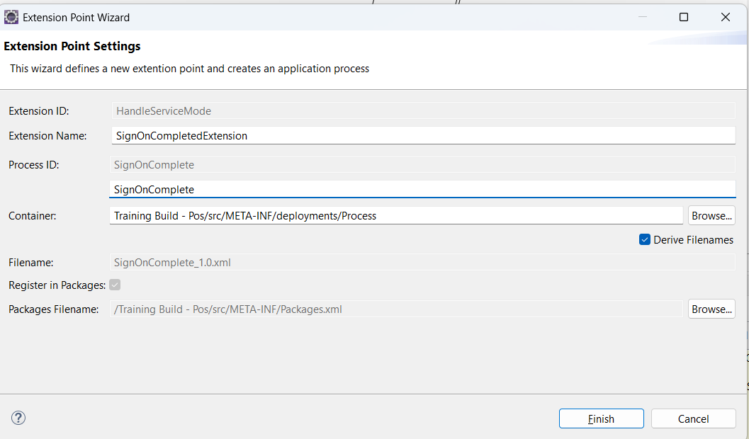 Extension Point Settings window