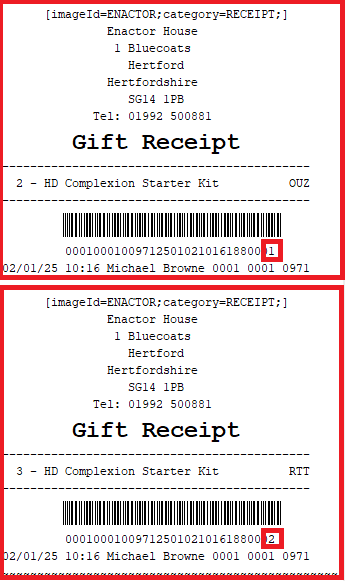 Gift Receipt Number