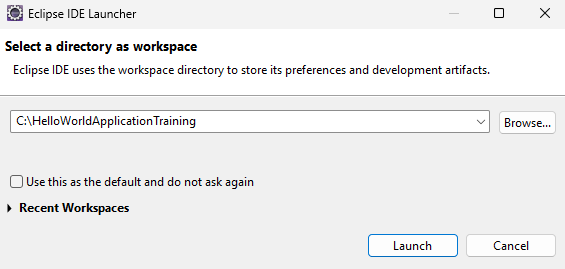 HelloWorldApplicationTrainingWorkSpace