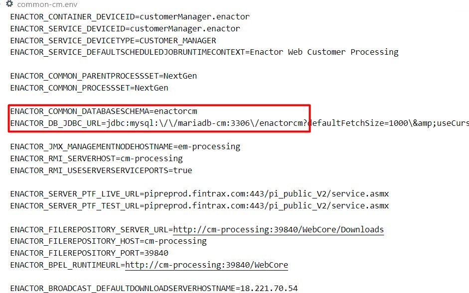 common-cm.env file showing CM database JDBC URL