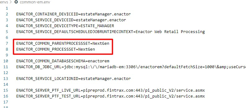 common-em.env file showing EM process set