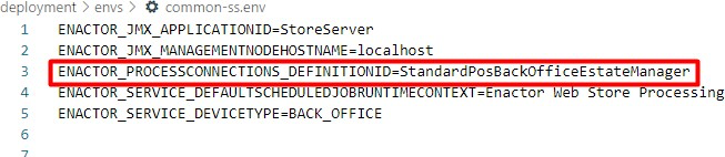 common-ss.env file showing store server process connection