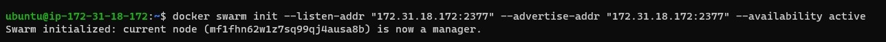 Docker swarm init output showing join token