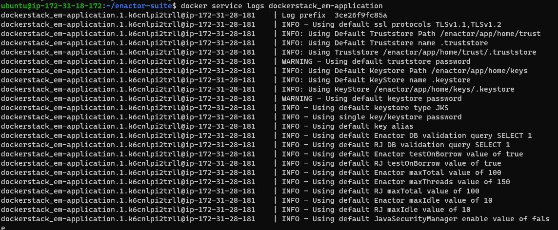Docker service logs output