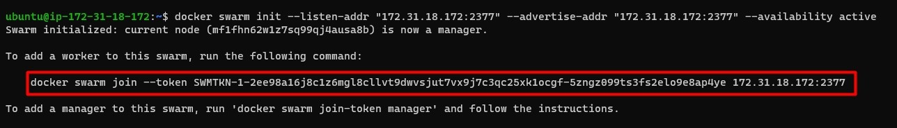 Docker swarm join output for worker node