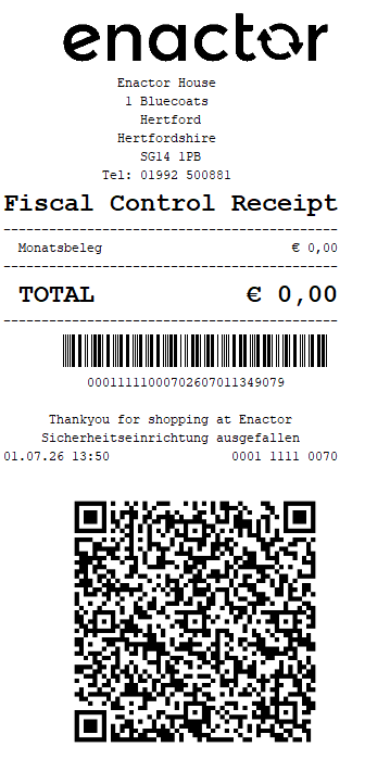Monthly fiscal control receipt printed from the POS