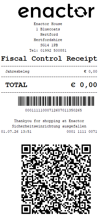 Annual fiscal control receipt printed from the POS