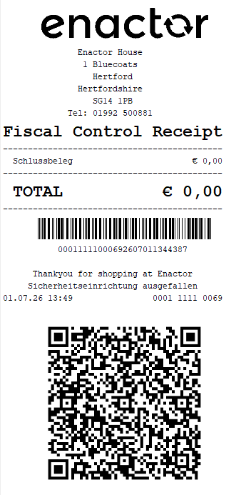 Final fiscal control receipt printed when decommissioning a POS