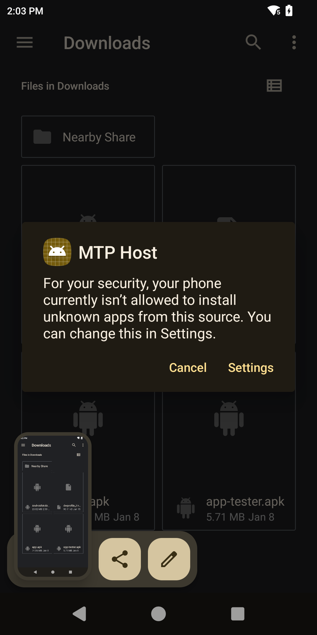Android prompt to allow installation from an unknown source