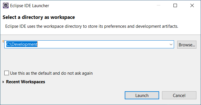 Launch Eclipse Development Dir Workspace