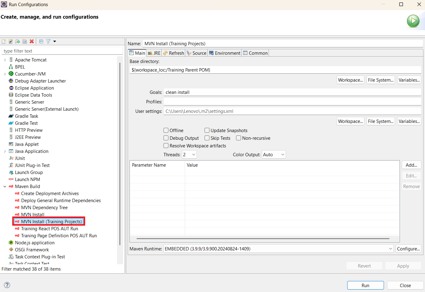 Maven Install Workspace Projects