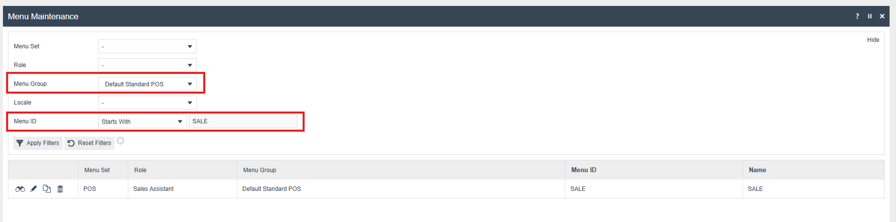 Menus Filter