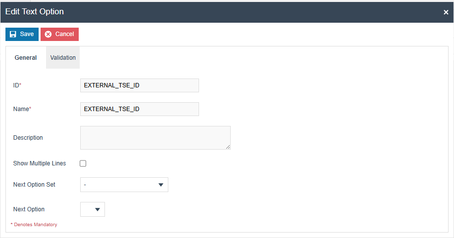 EXTERNAL_TSE_ID Text option configuration