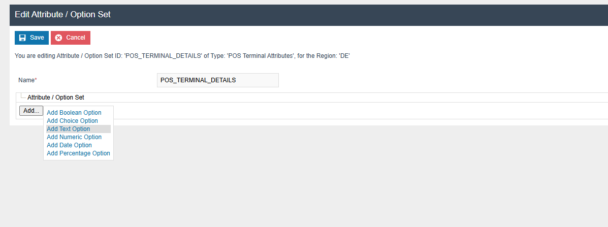 Option Set Maintenance - Add Text option button