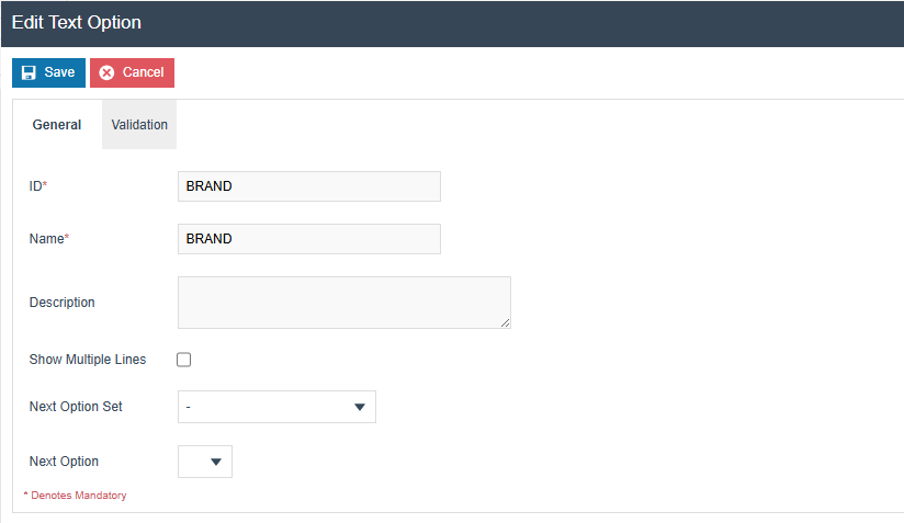 BRAND text option configuration