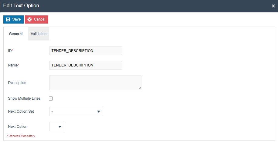 TENDER_DESCRIPTION text option configuration