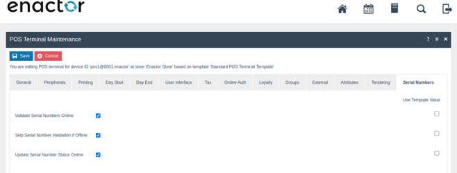 POS Terminal Maintenance screen