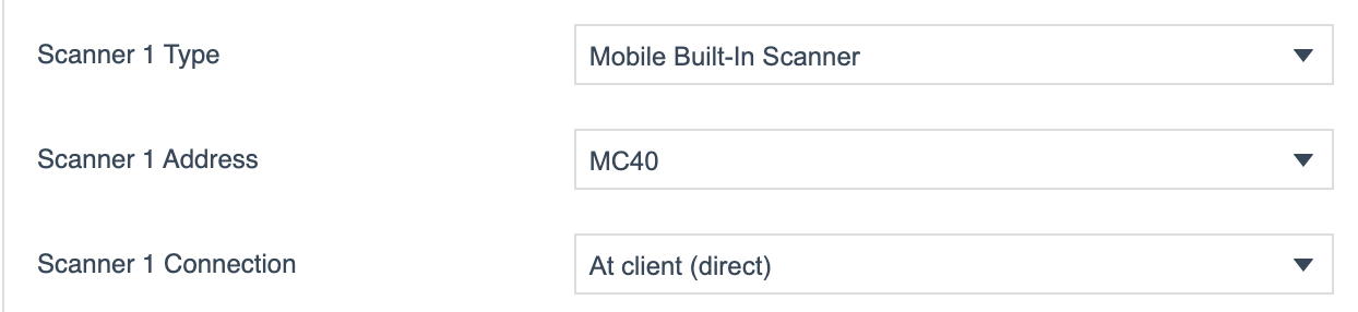 POS Terminal scanner configuration on the Peripherals Input tab