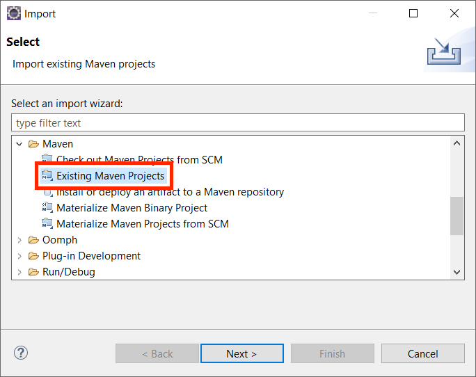 Select Import Existing Maven Projects