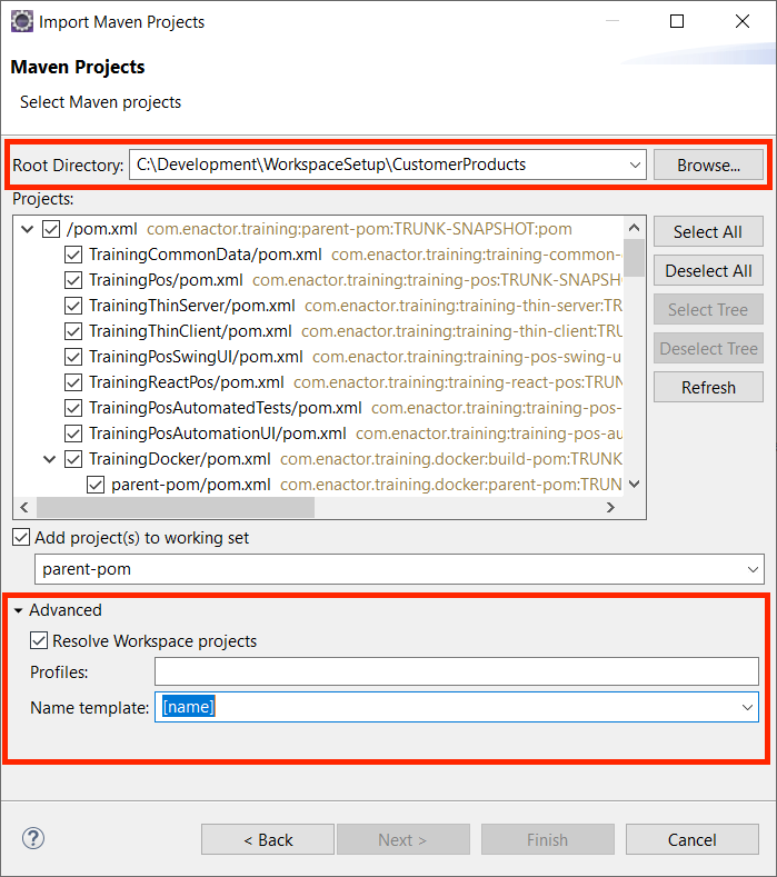 Select To Import Workspace Projects