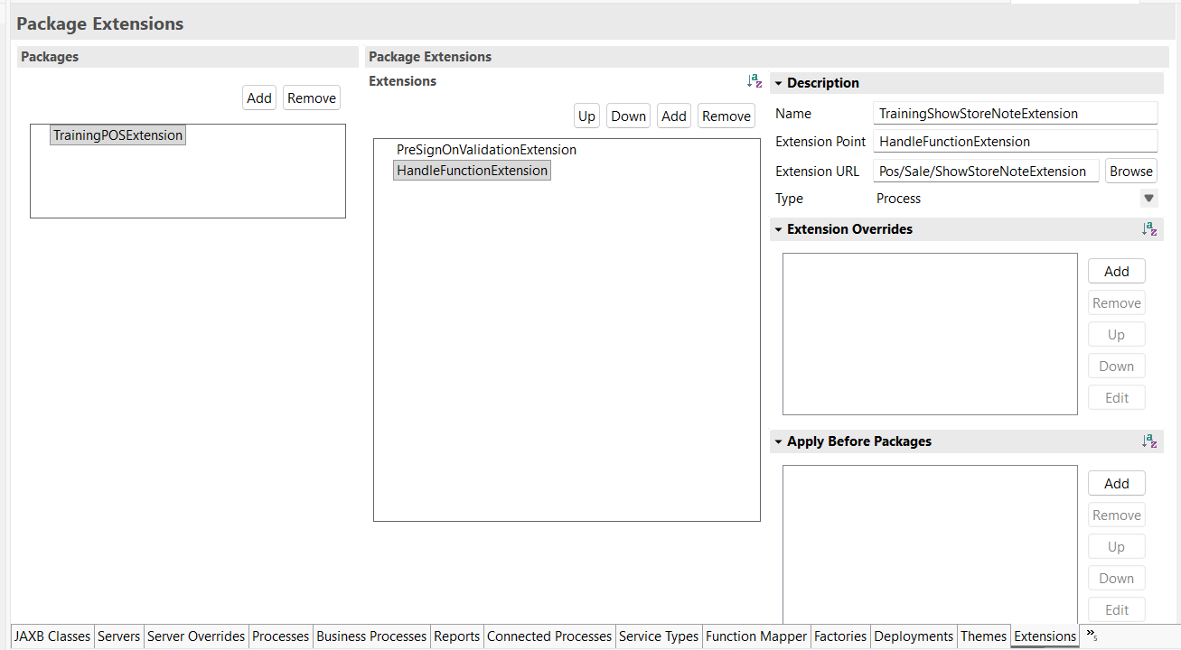 Packages.xml Extensions tab