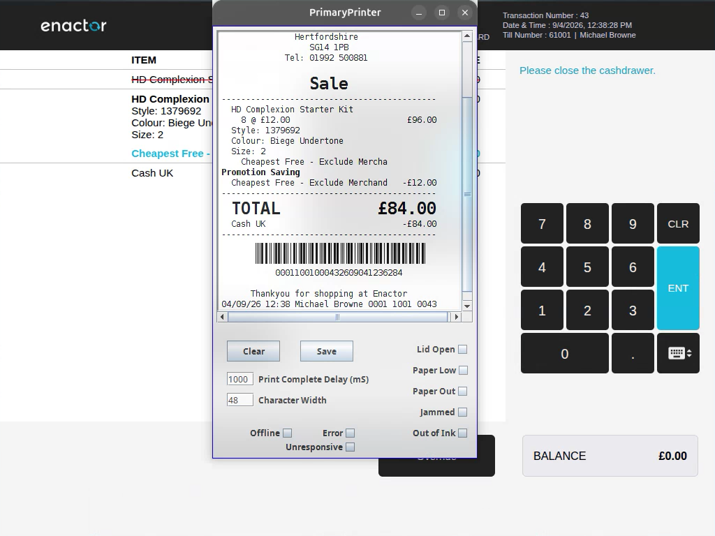 Receipt showing the final basket state
