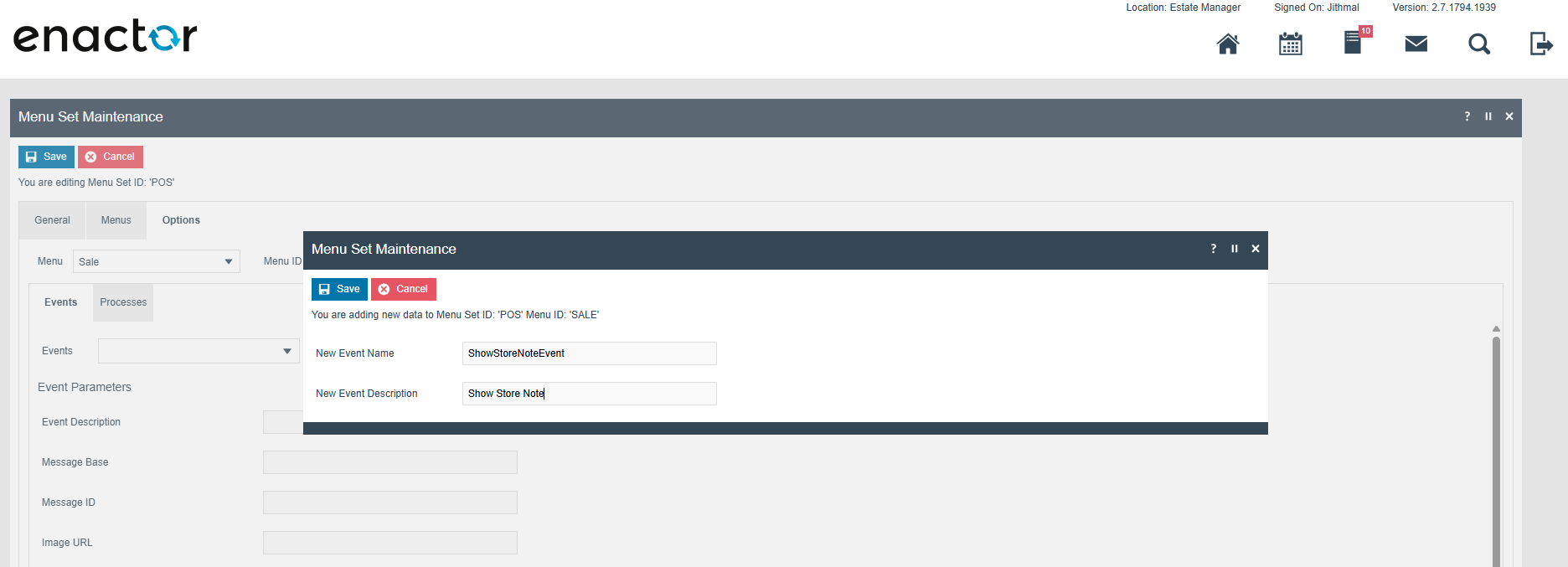 Menu Set Maintenance Options tab