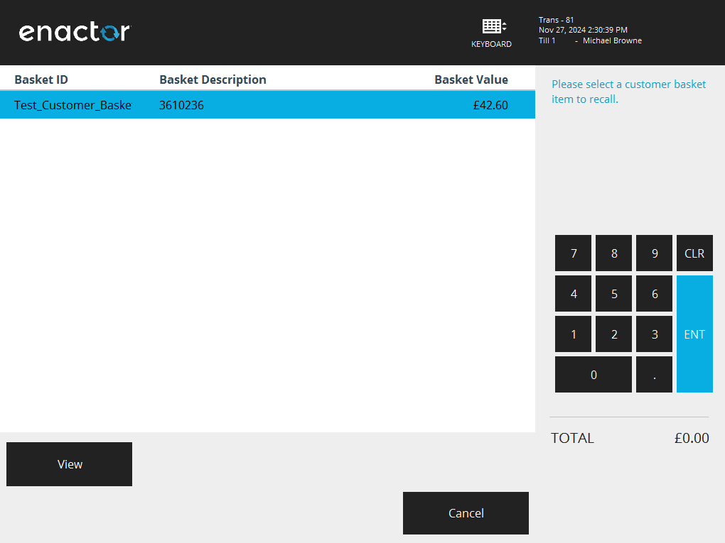 Stored Customer Basket