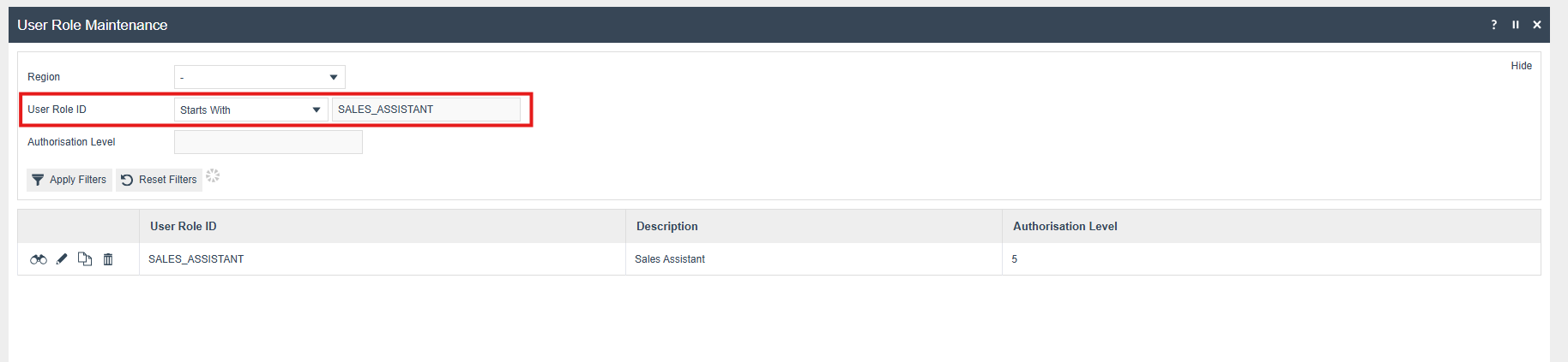 User Role Filter
