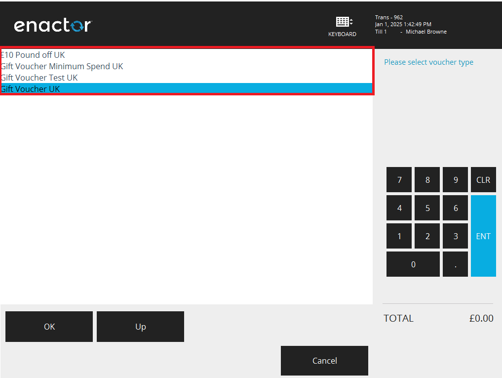 Voucher Type Selection List