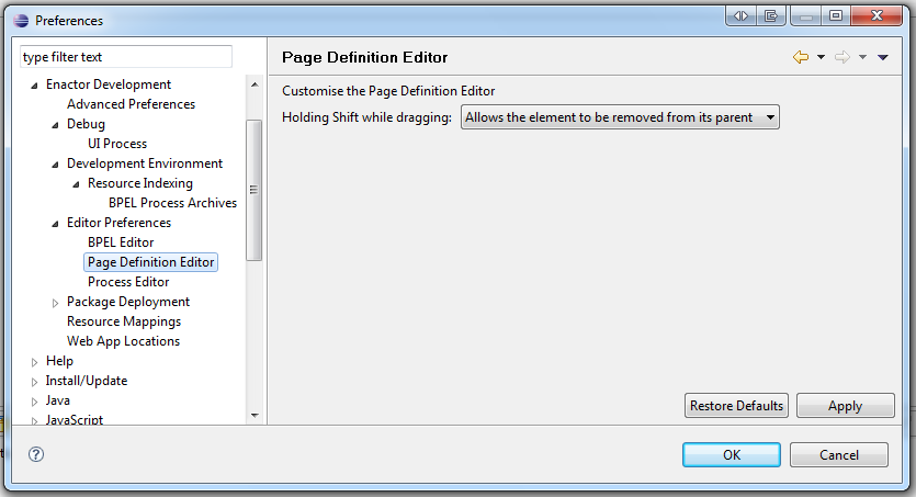 Editor Preferences - Page Definition Editor