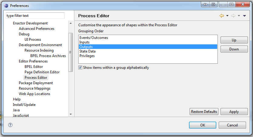 Editor Preferences - Process Editor