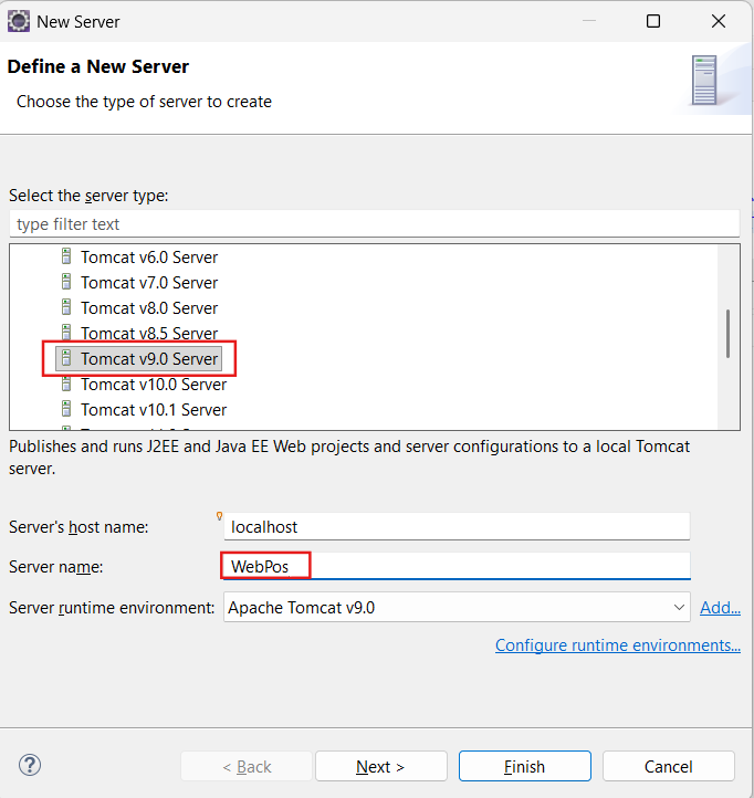 Select WebPos Tomcat 9 Server