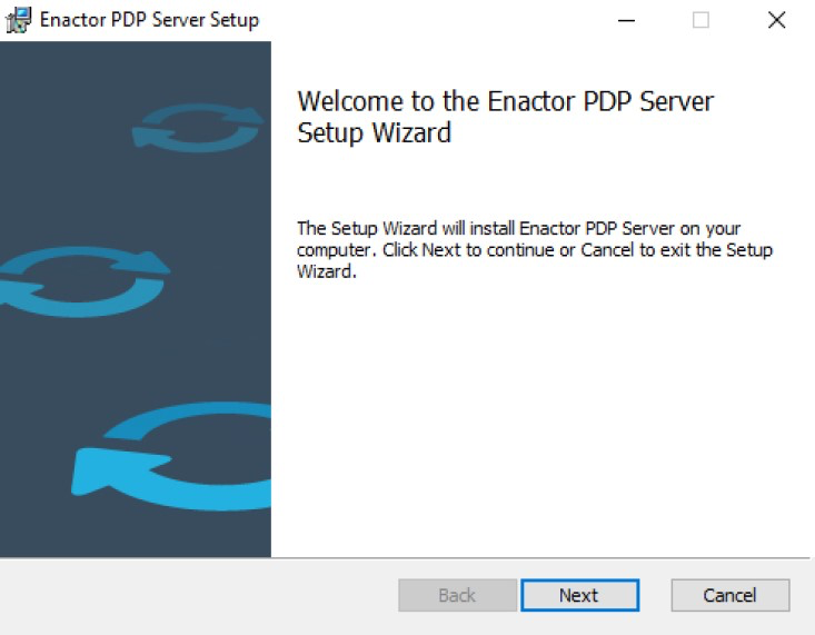 PDP Server installer welcome screen