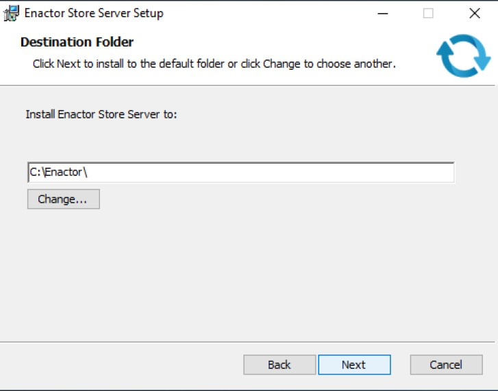 Enactor Store Server installer destination folder selection