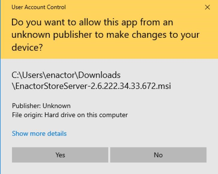 Windows User Account Control prompt for Enactor installer