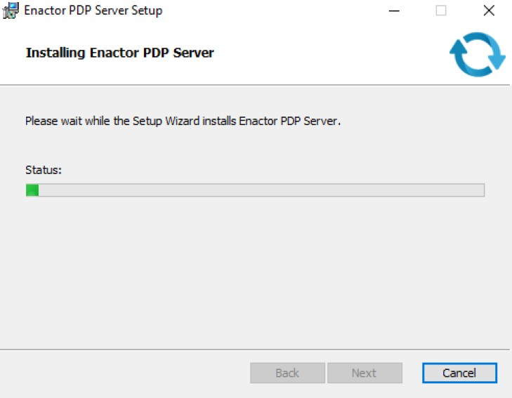 PDP Server installation progress screen