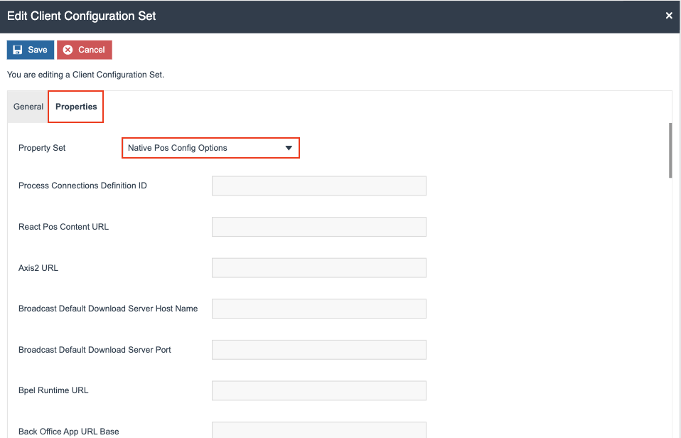 Properties tab where enactor.xml values are defined