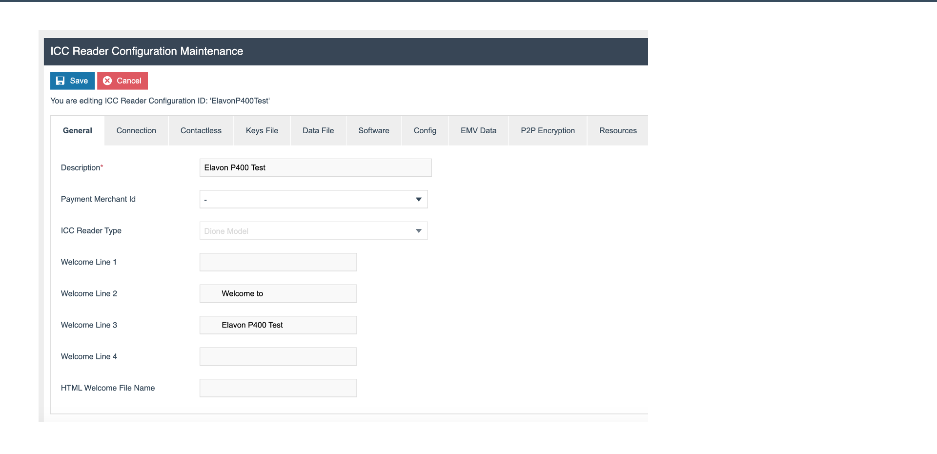 ICC Reader Config General screen