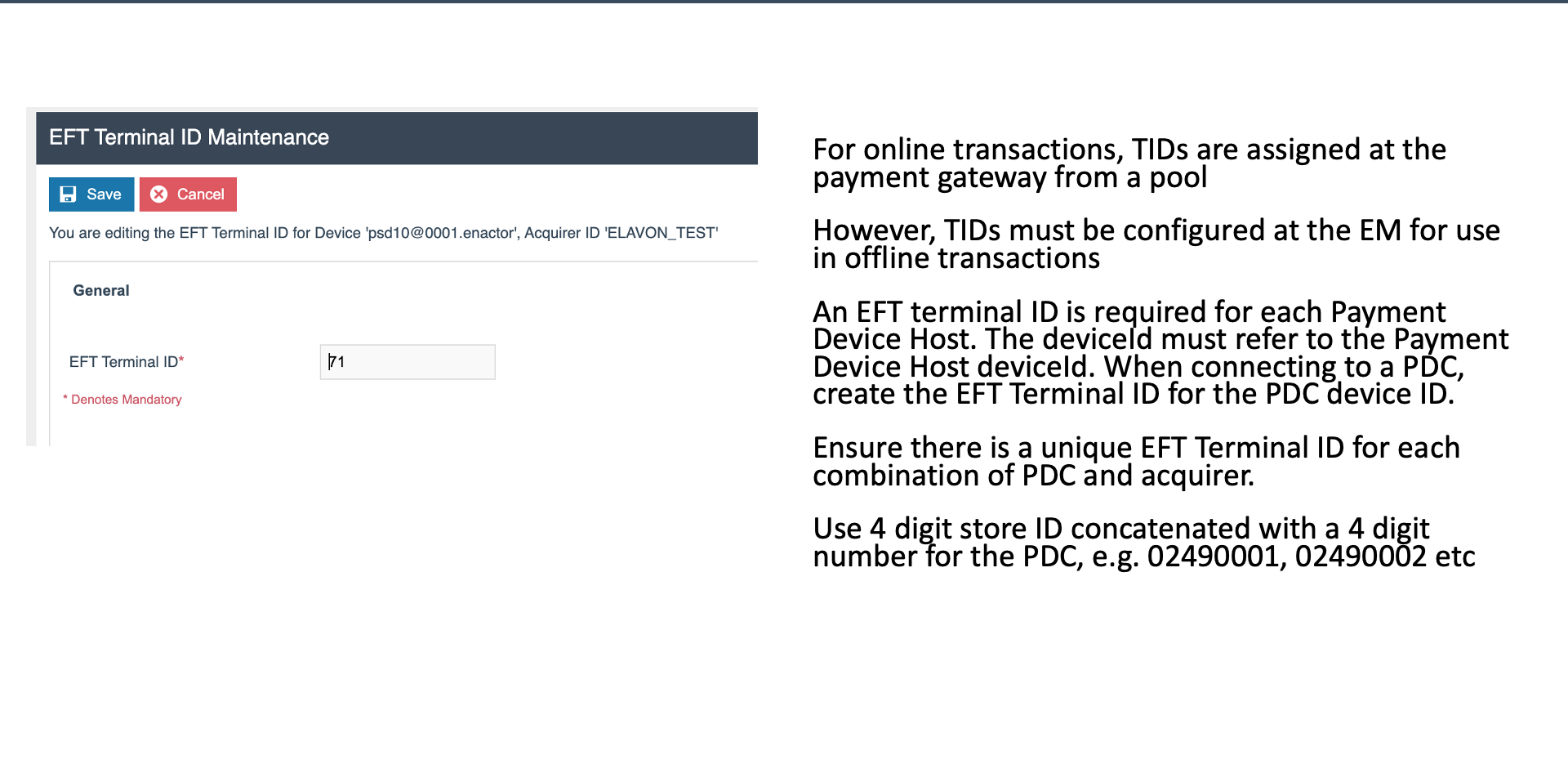 EFT Terminal ID Maintenance screen
