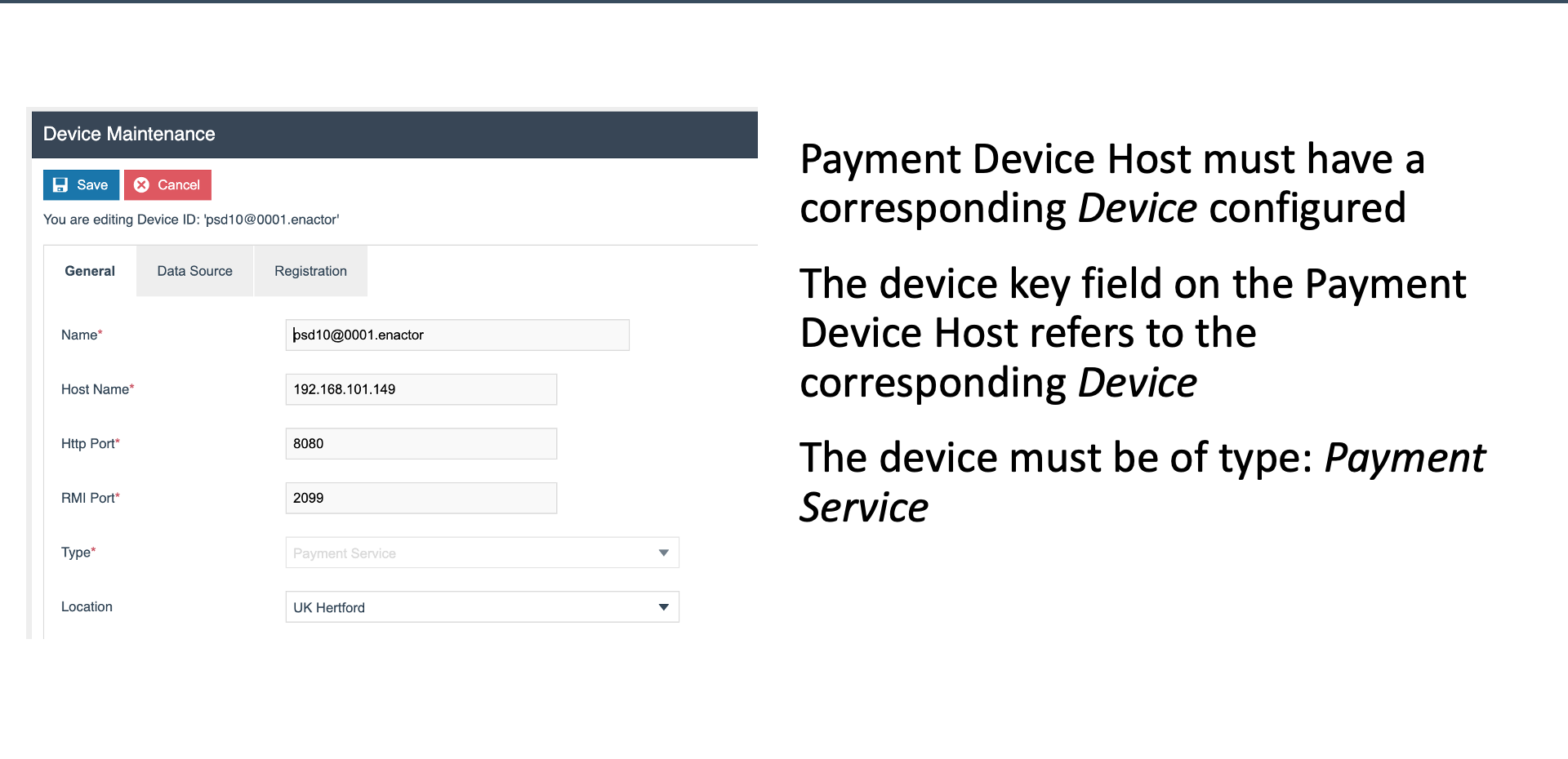 Device Maintenance screen