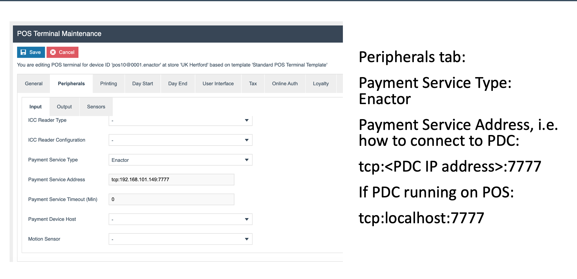 POS Terminal Peripherals/Input configuration